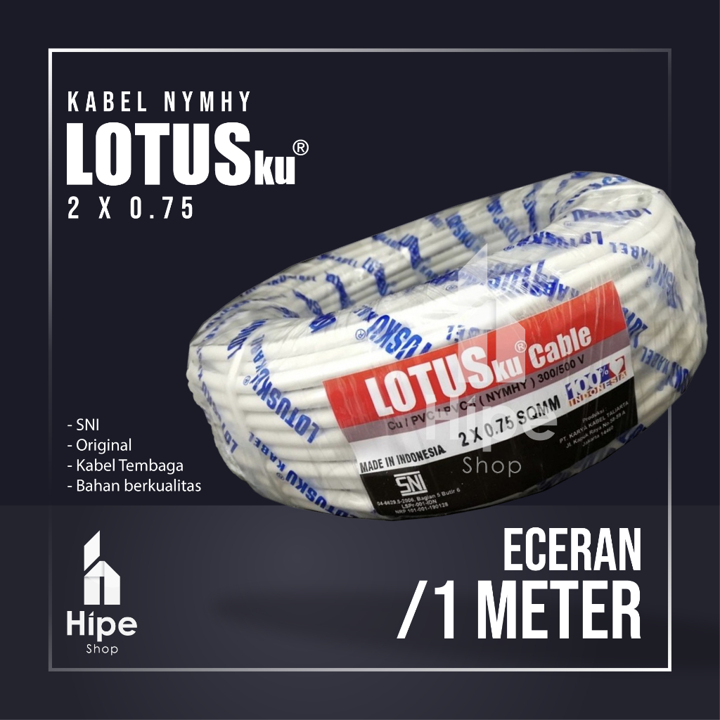 Kabel NYMHY 2x0.75mm - Kabel Listrik Serabut Lotusku / Electrical cable SNI satu meteran per meter