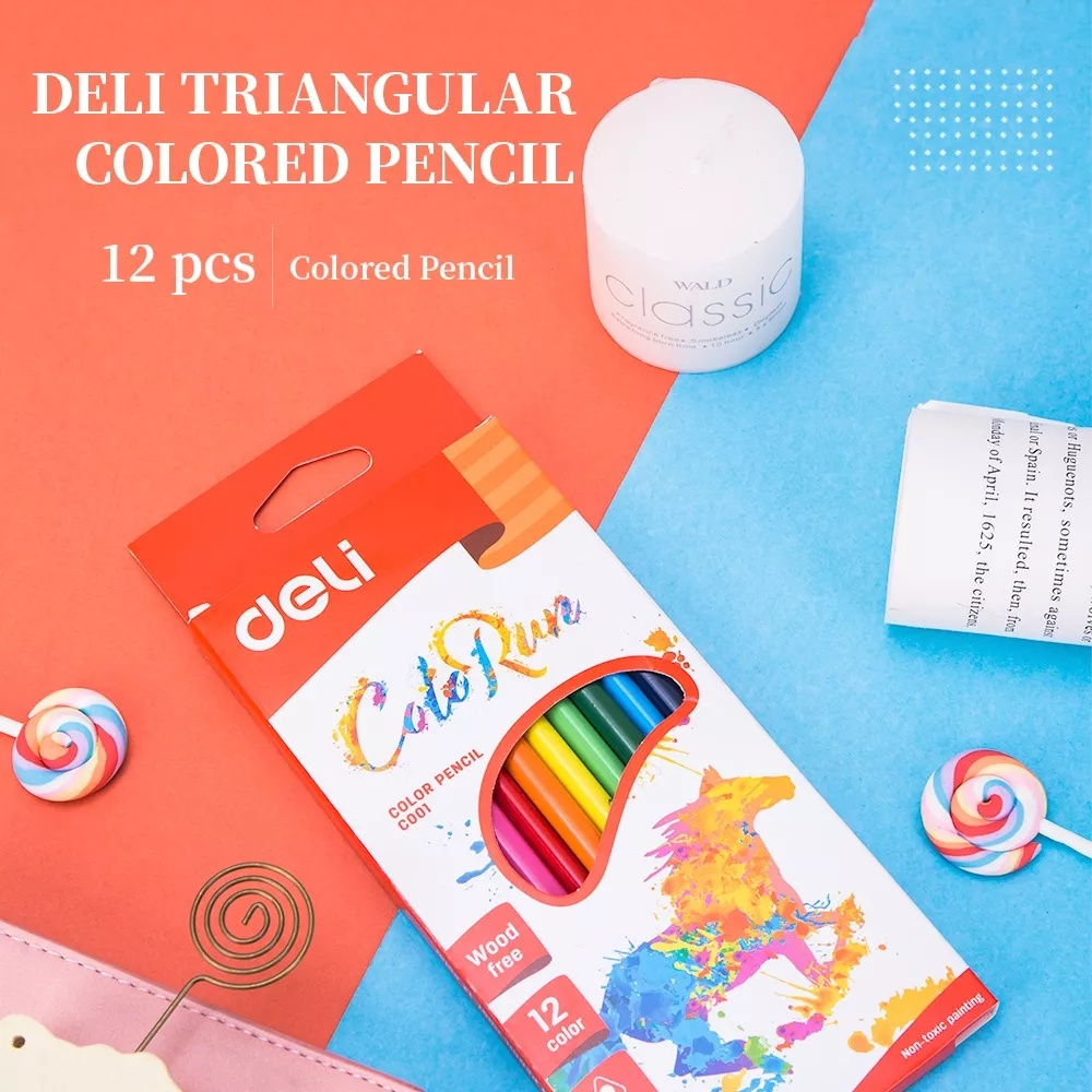 

Deli Pensil Warna- Bentuk segitiga ergonomis Warna cerah 12/18/24 Warna cat tidak beracun EC00110