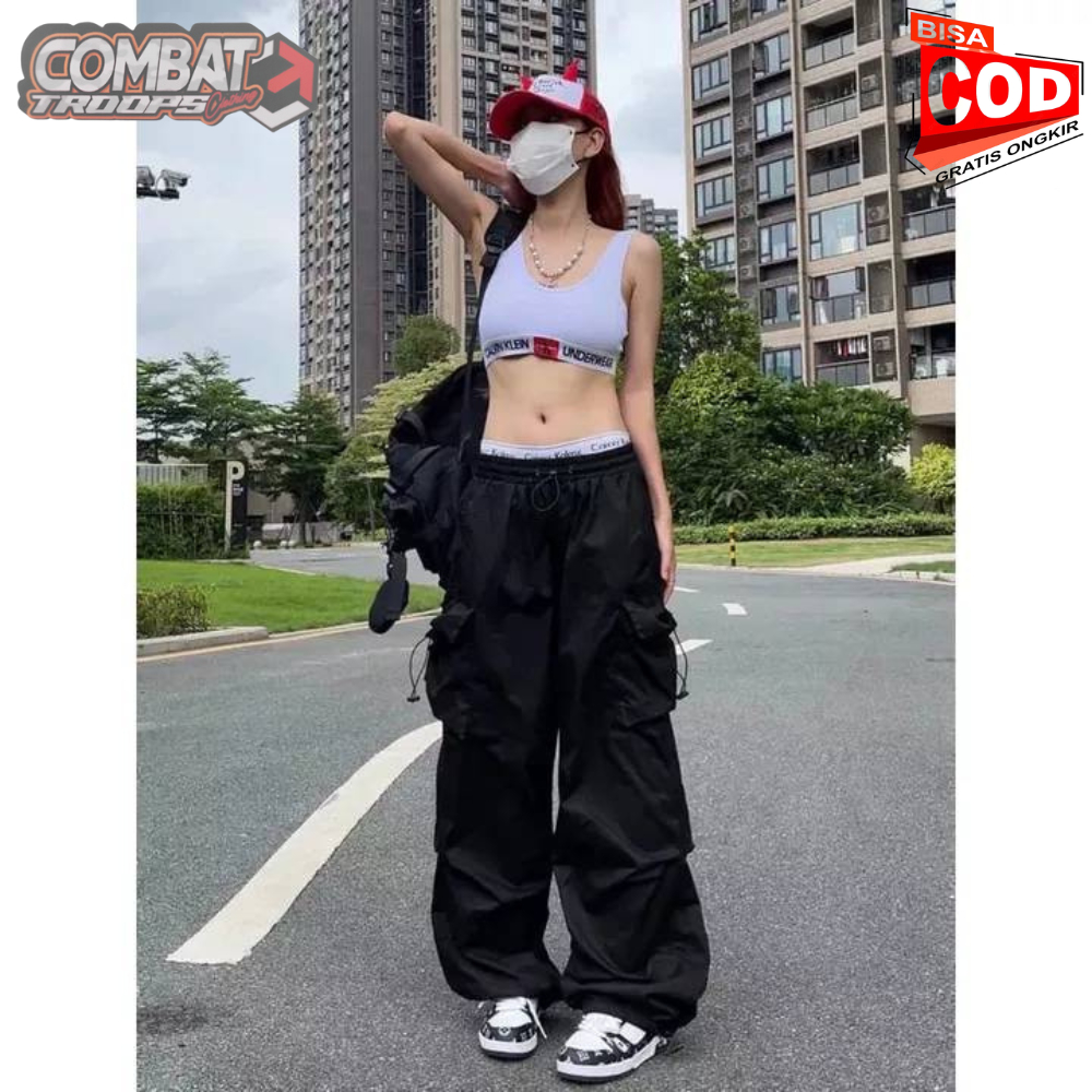 Celana Kasual Harajuku Kargo Teachwear Stretwear Wanita Cargo Pants Korean Style