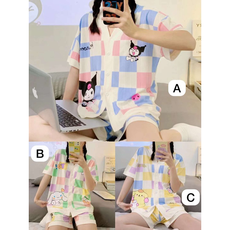 Piyama Sanrio Kotak Lengan Celana Pendek