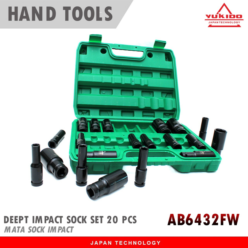 Mata Impact Wrench Socket 20 pcs dan 10 pcs 1/2 Inch Mata Sok Panjang 8mm - 32mm