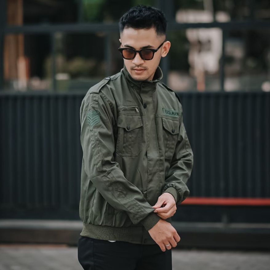 Jaket Pria Bomber Jacket Windbreaker Tebal Adem Ruby US ARMY BGSR