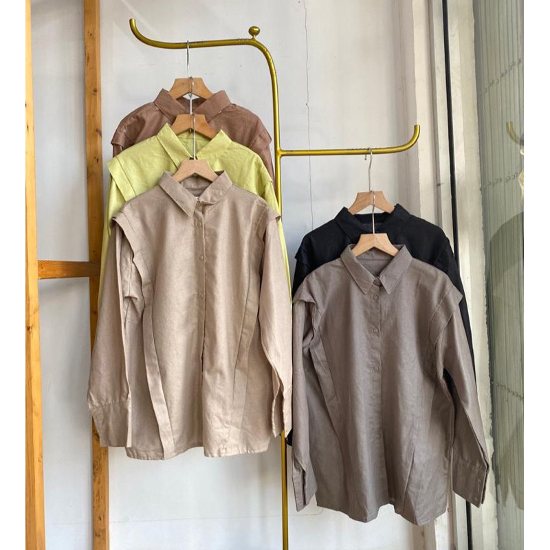 Atala Blouse Bahan Linen Rami Atasan Wanita Linen Kemeja Kerja Bahan Linen