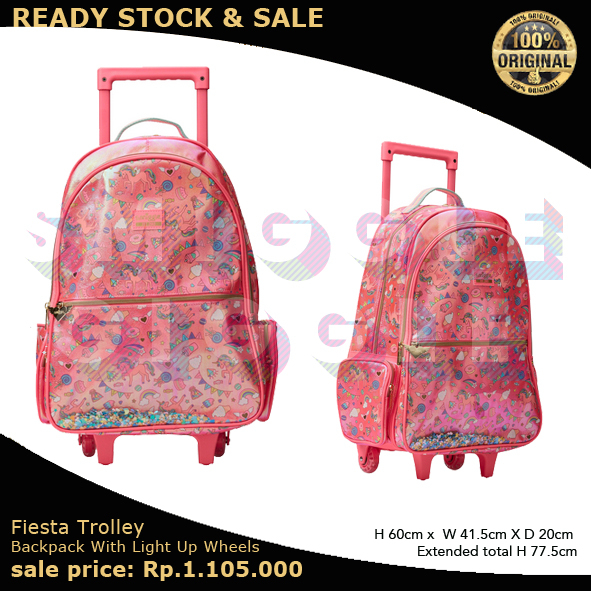 (ORI) Smiggle Fiesta Trolley Backpack With Light Up Wheels