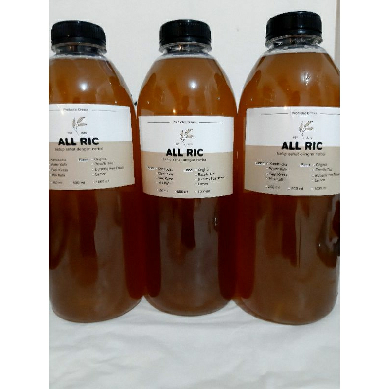 

kombucha original siap minum 1000ml/unpasteur/lesssugar/fermented 14days/organic