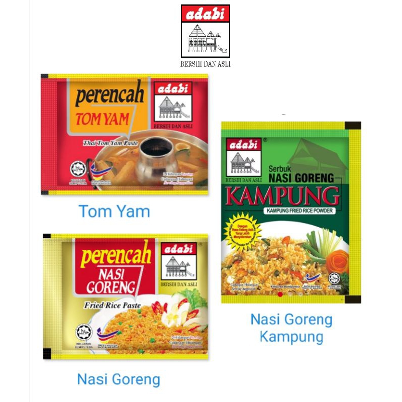 

Adabi Perencah Thai Tom Yam Paste 40gr & Nasi Goreng Fried Rice Pasta, Serbuk Nasi Goreng Kampung Malaysia