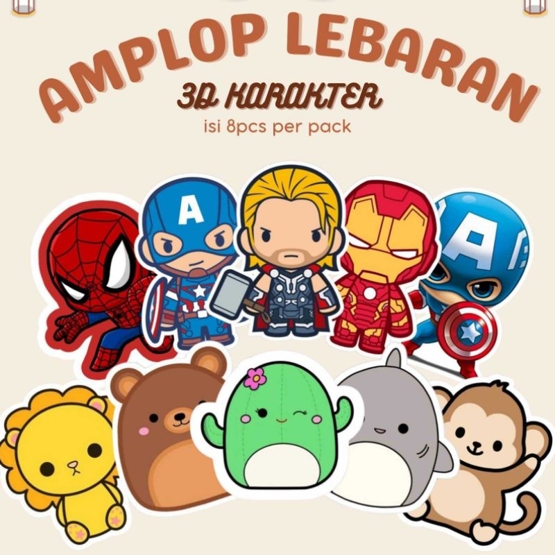 

AMPLOP LEBARAN 3D KARAKTER 8pcs/Pack