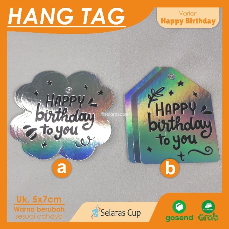 

ISI 20 hang tag hologram happy birthday selamat ulang tahun hbd - aksesoris hampers kado label gift