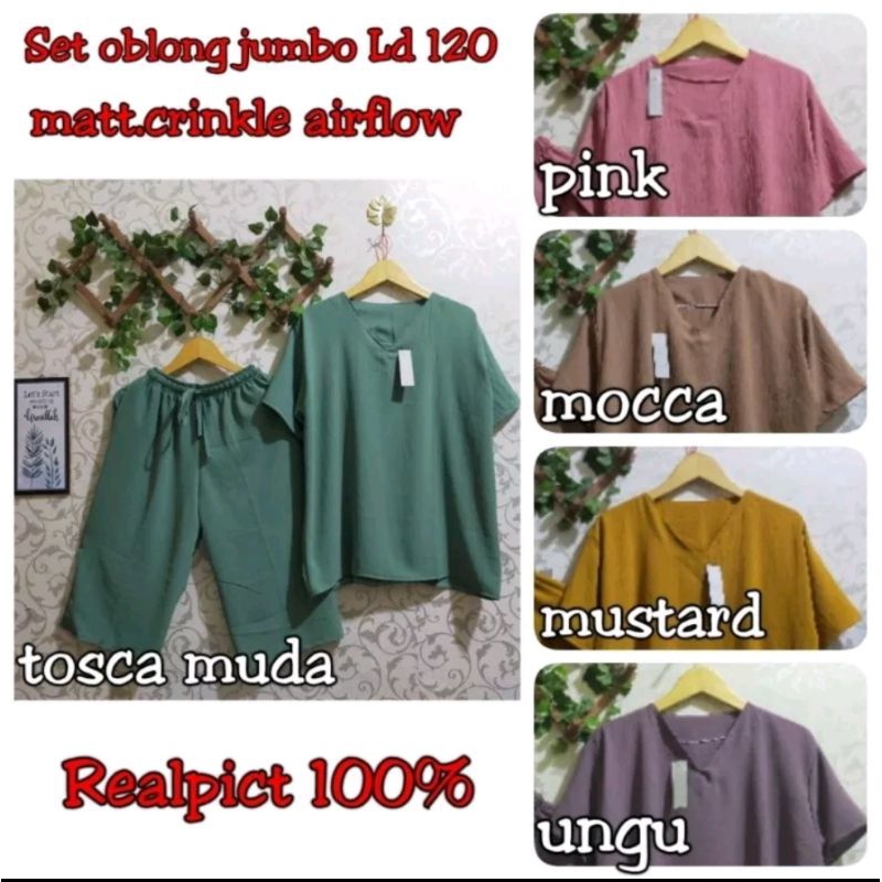 Ld 120 setcel cp crinkle airflow jumbo/setelan jumbo crinkle/oneset crinkle pendek