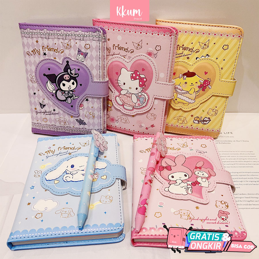 

2 in 1 Gift set notebook sanrio magnet/ Buku tulis cute kuromi cinnamorol