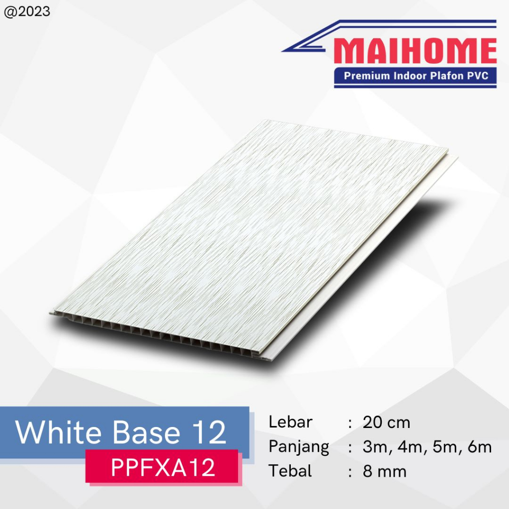 Plafon PVC Minimalis Motif White Base 12 Merk Maihome Ukuran 400cm x 20cm