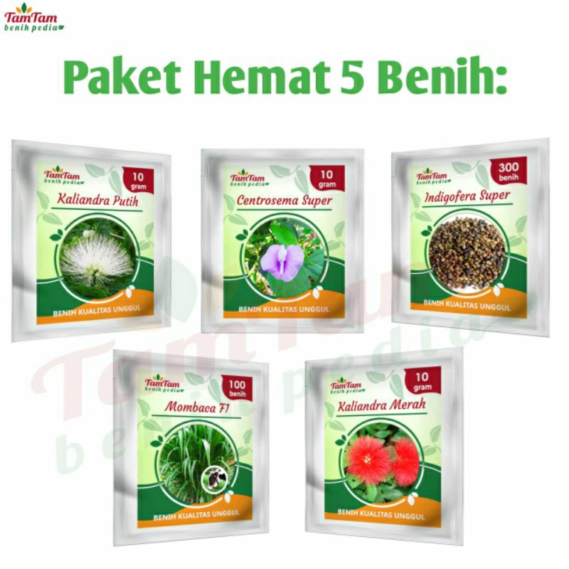 Benih Pakan Ternak Paket Hemat 5 Jenis (mombaca, Indigofera,Kaliandra merah,Kaliandra putih,Centrose