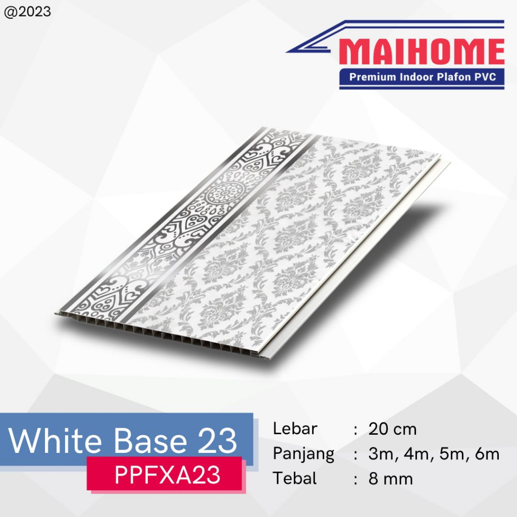 Plafon PVC Minimalis Motif White Base 23  Merk Maihome  Ukuran 400cm x 20cm