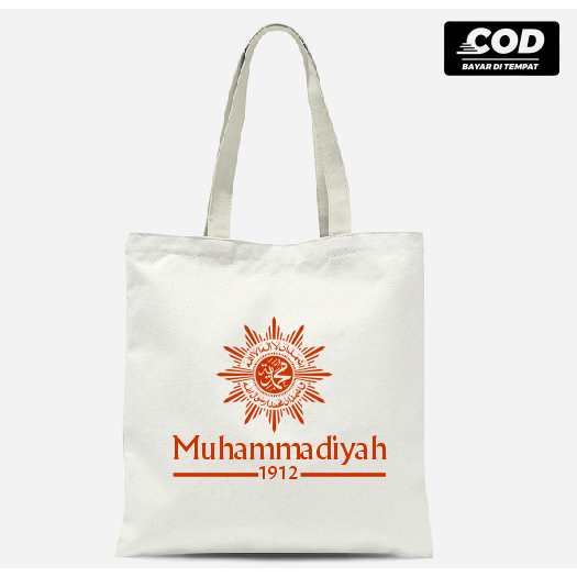 Tas Bahu ToteBag Logo Muhammadiyah Bahan Drill Premium Resleting Tali Kain 30 x 40 cm
