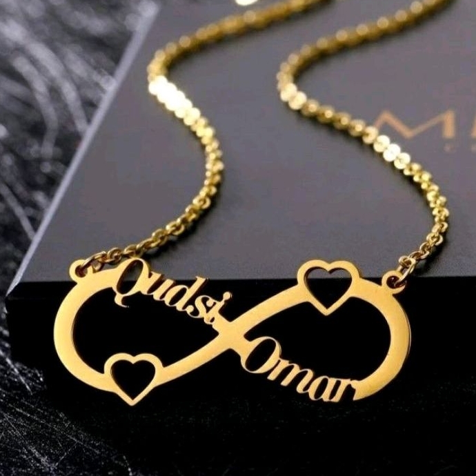 kalung ukir nama model infinity lapis emas24k anti karat