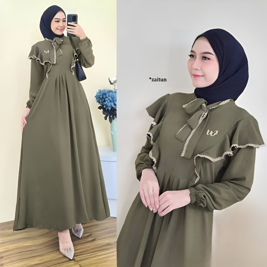 Gamis Maura Dress Renda Crinkle Airflow Premium Jumbo Baju Fashion Wanita Kekinian