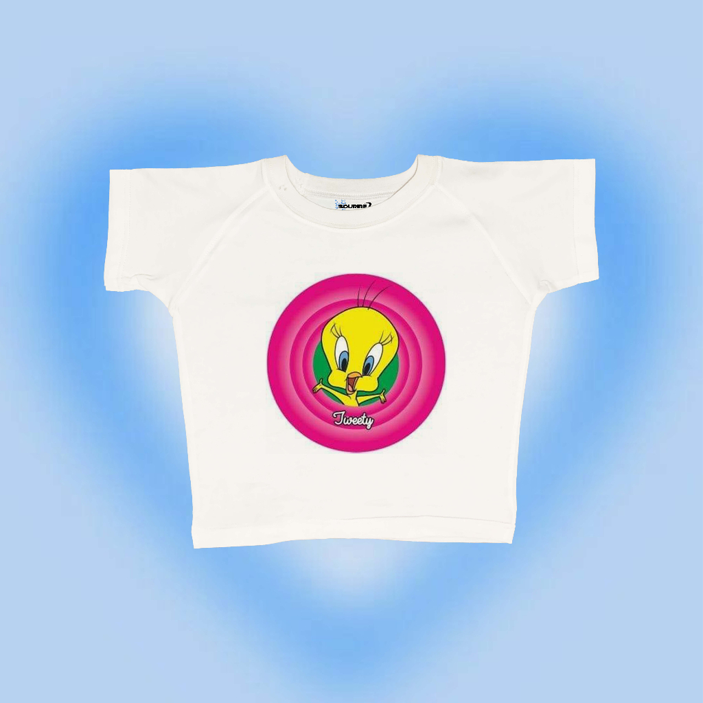 Tweety Crop Top Cute in Pink Circle Vintage - Baby Tee