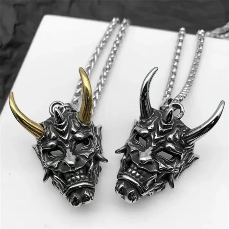 Kalung Motif Topeng Beratnduk Liontin Punk Hip Hop Pria / Liontin Kalung Mens Women Charm Baja Tahan