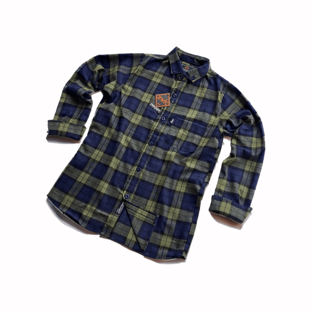 Zweckout label Kemeja Flanel Pria Lengan Panjang Jumbo Motif Garis Kotak Light Grey Black