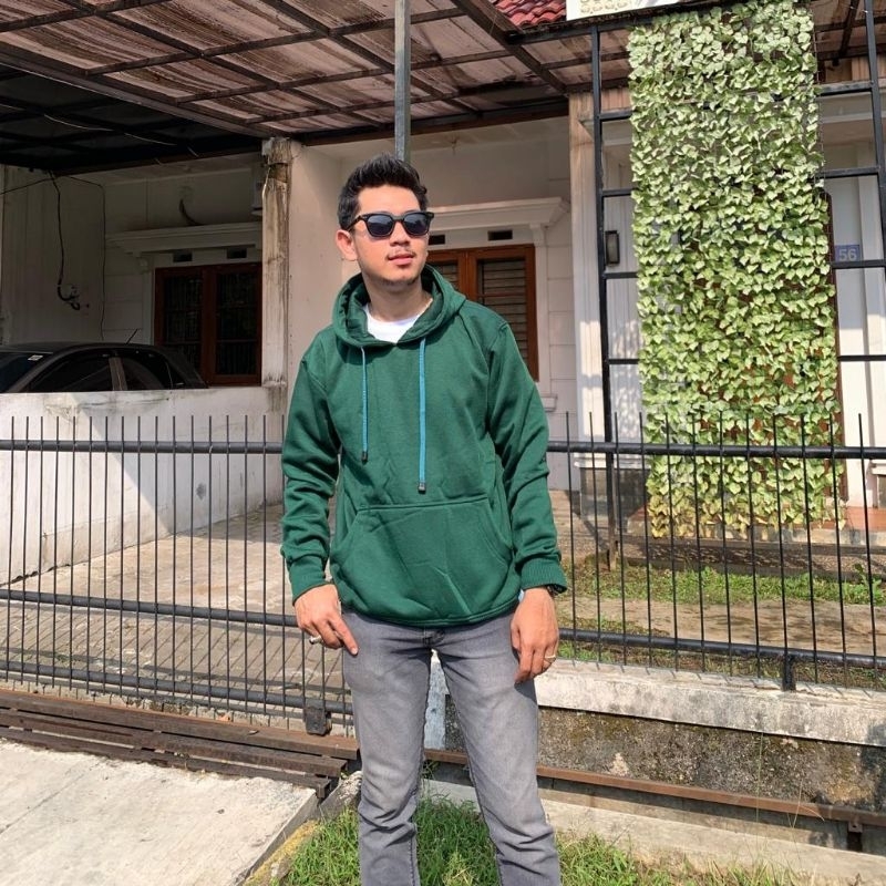 SWEATER HOODIE POLOS BREAND PREMIUM WARNA HIJAU BOTOL(HIJAU TUA)