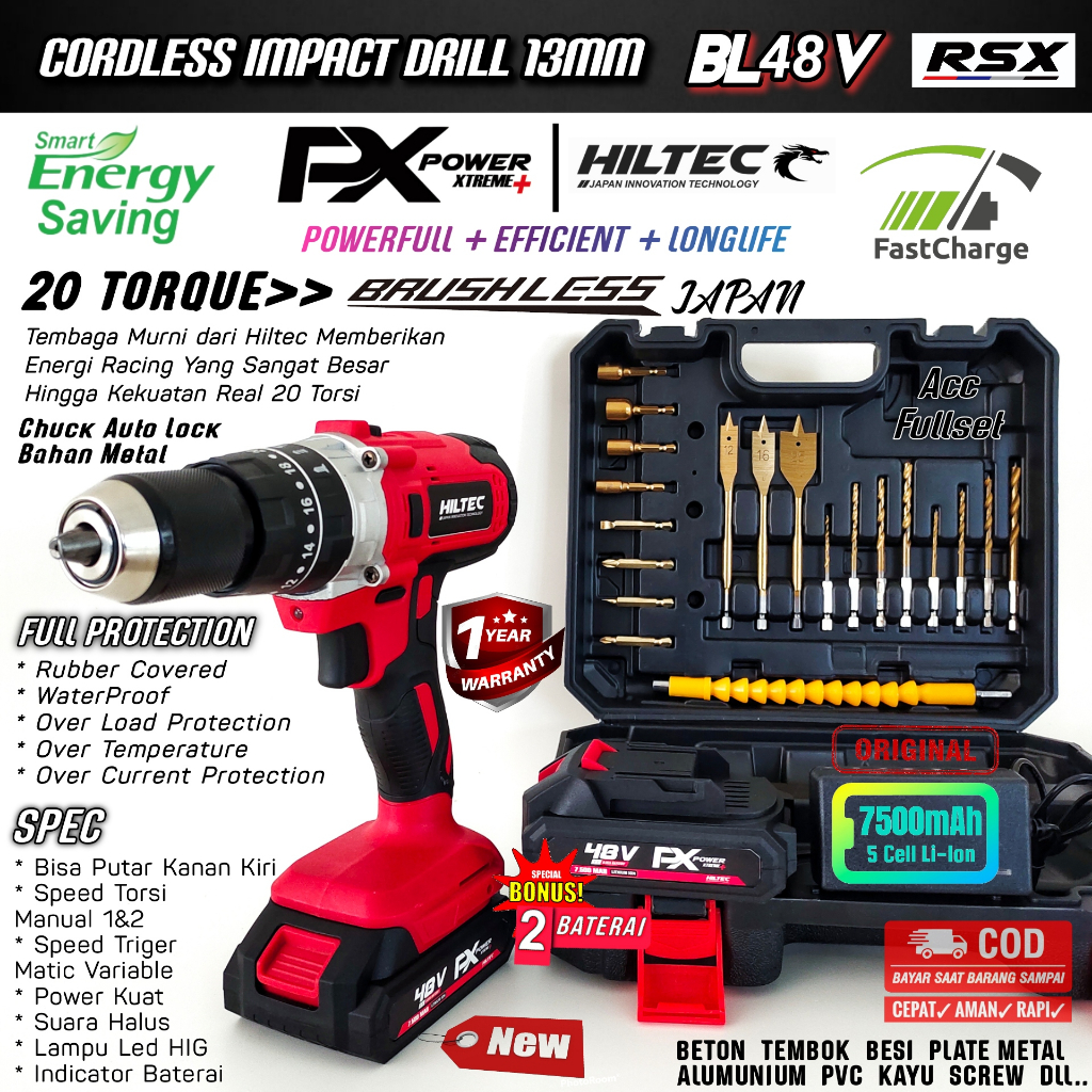 mesin bor cordless Impact Drill 48V hiltec termurah kualitas Jepang viral