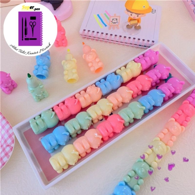 

Highlighter Beruang tumpuk 6 Warna Pastel Eskrim Unik Lucu Stabilo Karakter Kado unik COD