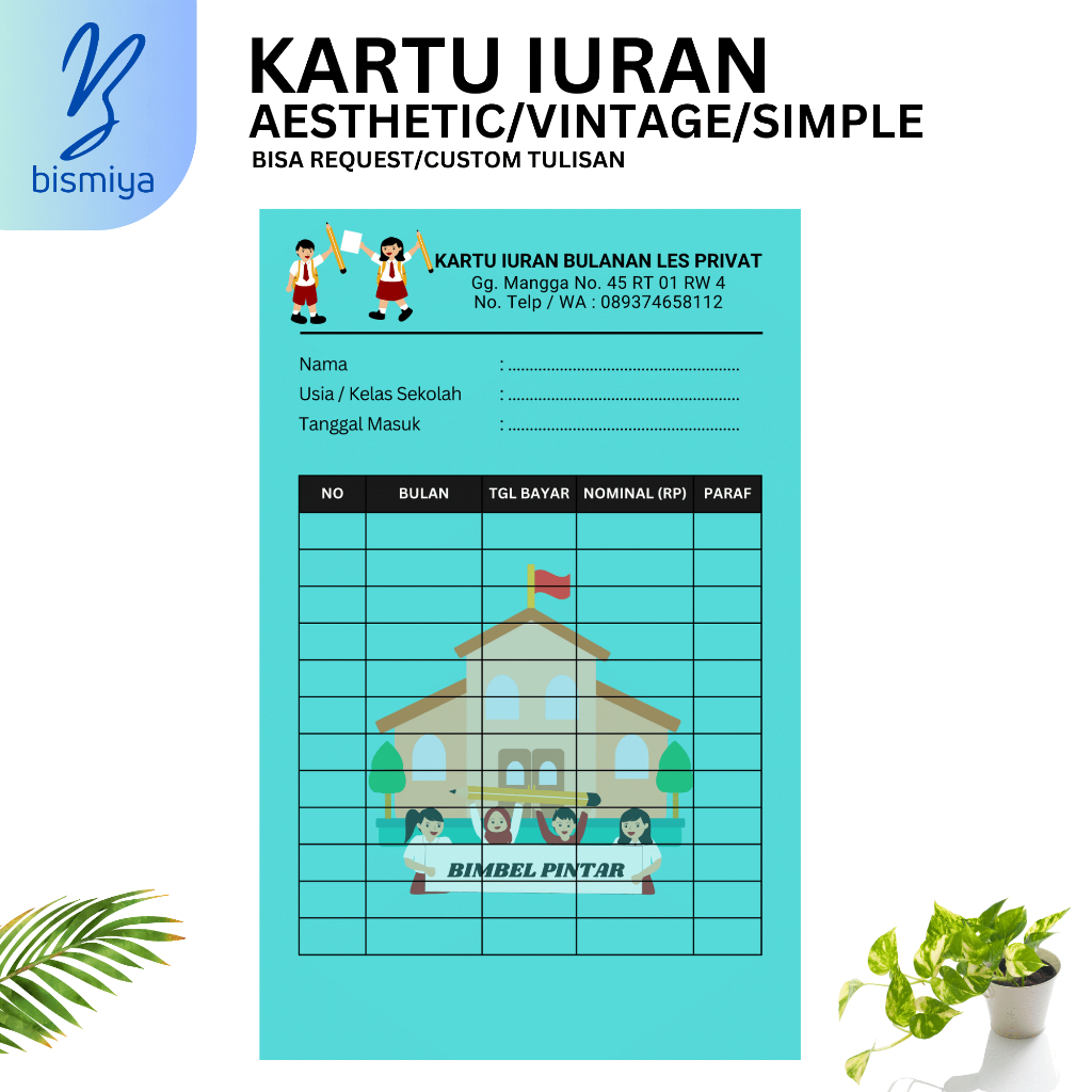 [C-I] KARTU IURAN CUSTOM/WATERMARK/SPP/INFAQ/SYAHRIYAH/IURAN BULAN/IURAN RT/RW/SAMPAH DLL / SPP BIMB