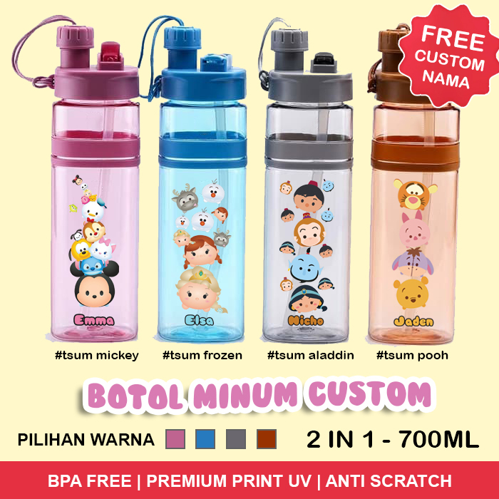 Botol minum anak 2 in 1 free custom nama kado souvenir ulang tahun