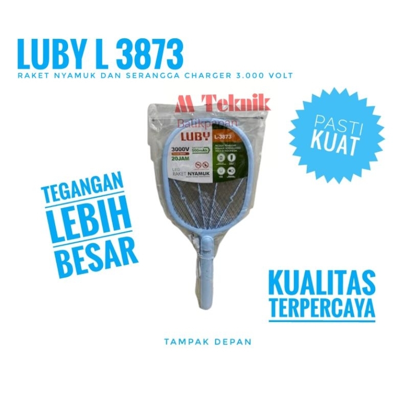 Raket Nyamuk listrik Charger Luby L 3873 pembasmi serangga baterai cas L3873