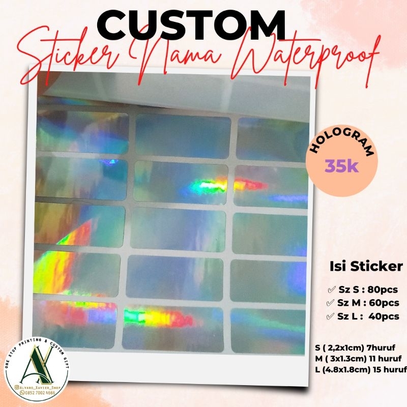 

sticker nama watwrproof / label nama waterproof - Hologram sz M