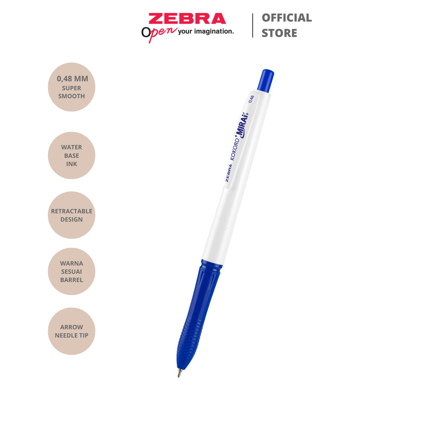 Zebra Gel Pen Kokoro Mirai Retractable Pulpen Super Smooth 0.48mm / SATUAN