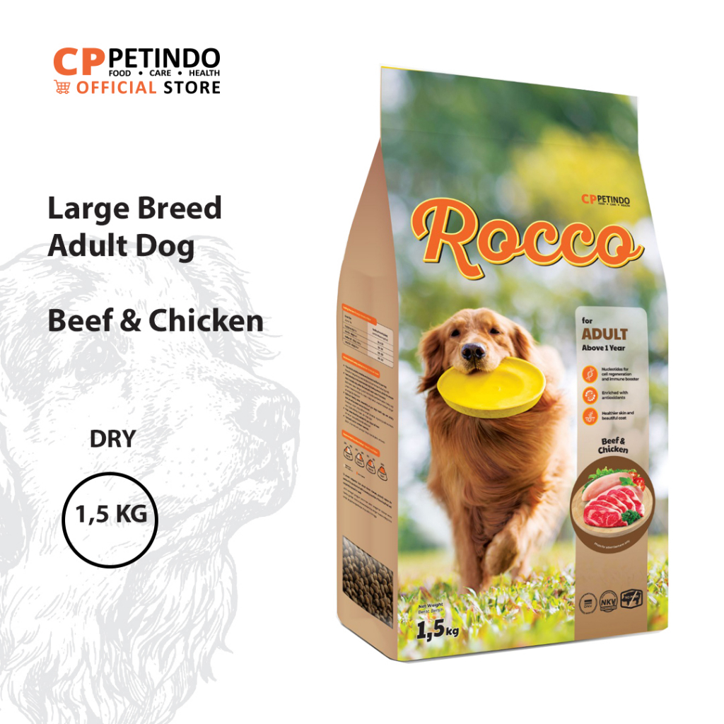 

23bagusmenshop - CP Petindo Rocco Dog Food 1.5kg Rasa Beef & Chicken Dry Dog Food