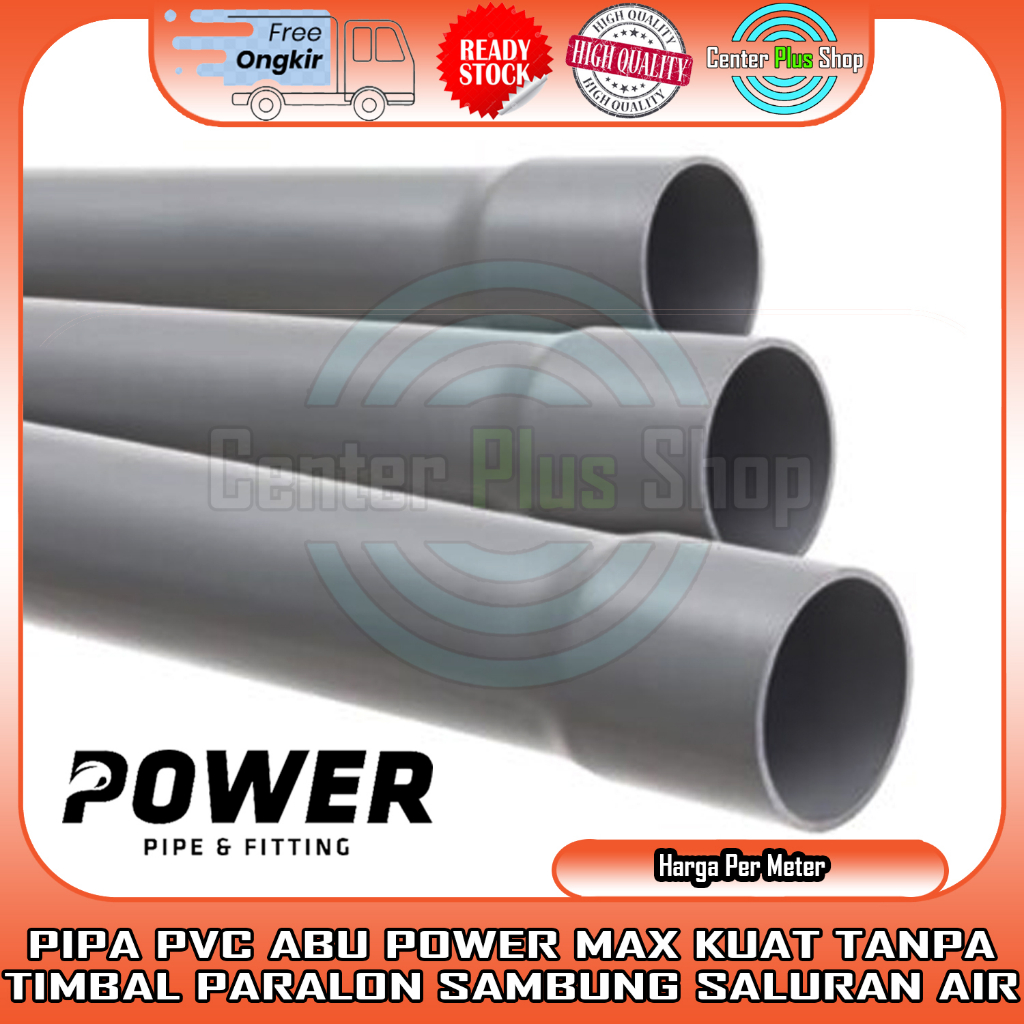 POWER PIPA PVC ABU 3" 4" AW C D METERAN 1 METER PARALON PRALON LEDENG PIPE PLASTIK PELASTIK PERALON 