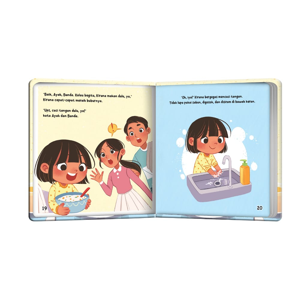 BOARDBOOK Seri Anak Sehat KALIMAT BERIMA: Ayo Waktunya Mandi/Ups Sudah Cuci Tangan Belum/Makan Sayur Yuk. Buku Edukasi Kesehatan Untuk Anak