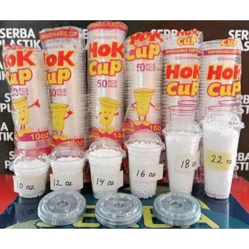 Gelas Plastik HOK Cup / Gelas Pop Ice / Es Teh Jumbo 10oz/12oz/14oz/16oz/18oz Slim/22oz  Slim Tebal 