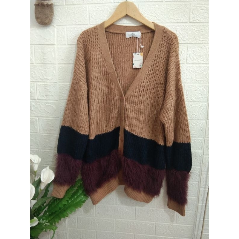 Cardigan all size super lucu combi Bulu Fuzzy by Azul//Recomended