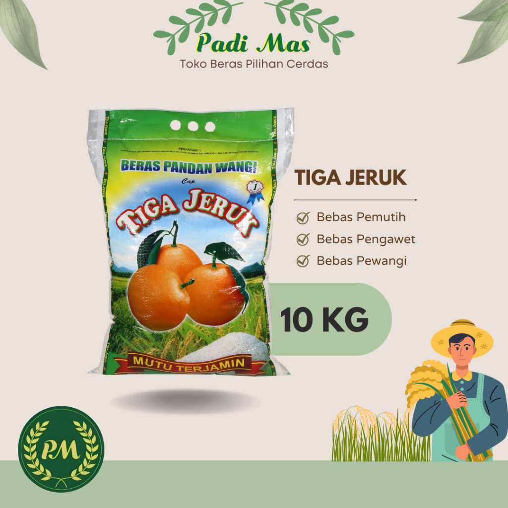 

Beras cap tiga jeruk 10kg, 20kg | Pulen Sedang | Ojol