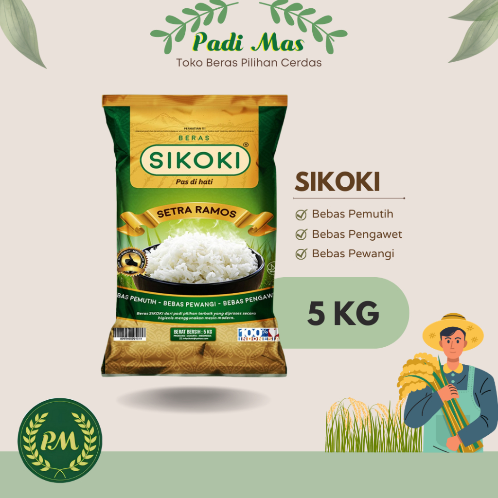 

Beras Sikoki 5kg | Beras Ramos Kepala Slyp 5 kg | Pulen Sedang