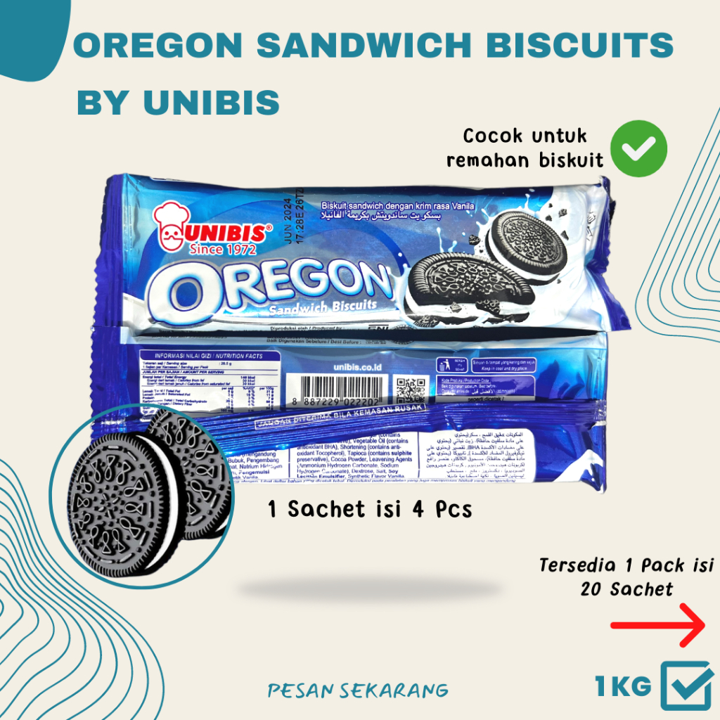 

Oregon Sandwich Biscuits / Biskuit Rasa Vanilla / Remahan Biskuit Kemasan Sachet