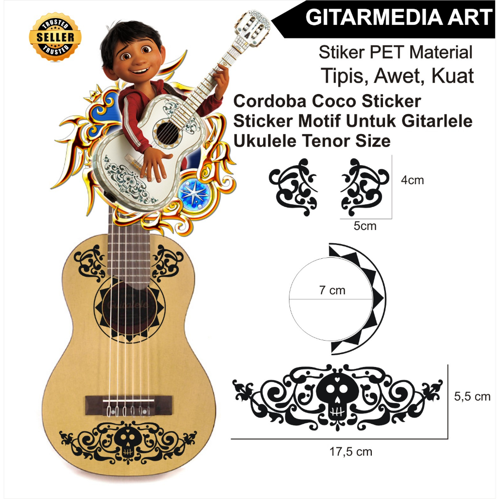 Stiker gitar coco disney cordoba sticker coco gitar ukuelel gitarlele gitar yunior