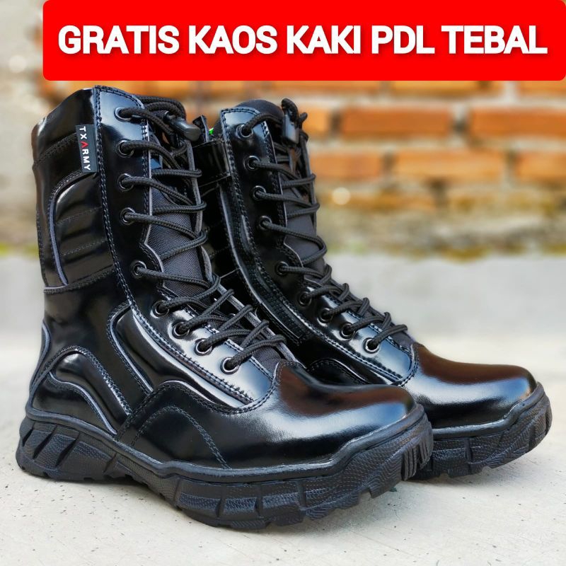 SEPATU PDL LGR MENGKILAP GLOSSY KULIT SAPI ASLI MERK TXARMY SEPATU PDL DINAS LAPANGAN UNTUK TNI POLRI SECURITY SATPAM