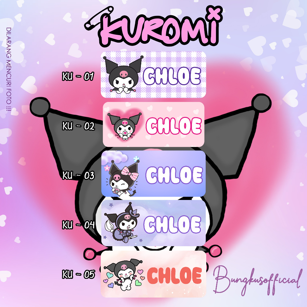 

Sticker Nama Kuromi Label Nama Anak Waterproof 40pcs-180pcs SET-01