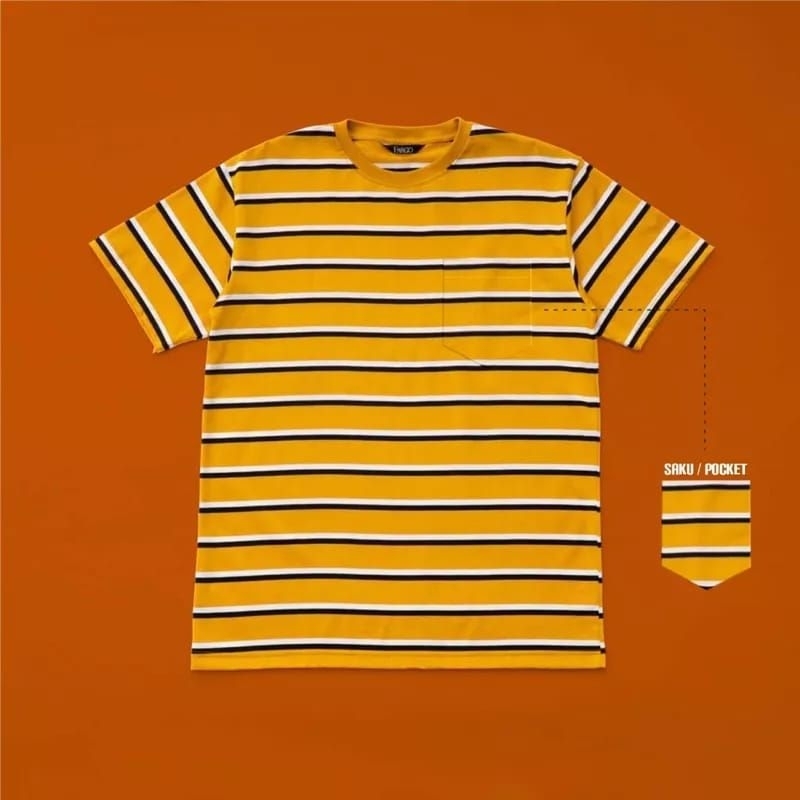 kaos stripe 3 warna poket segitiga