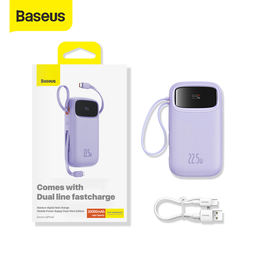 Baseus Qpow2 22.5W Fast Charging Power Bank Dual-cable Type-C PD QC SFC