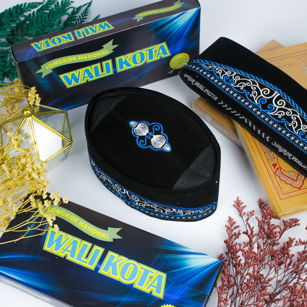 Peci Hitam Bordir Komputer Wali Kota Anak Dewasa Songkok Motif Bordir Computer Full Biru Berkualitas