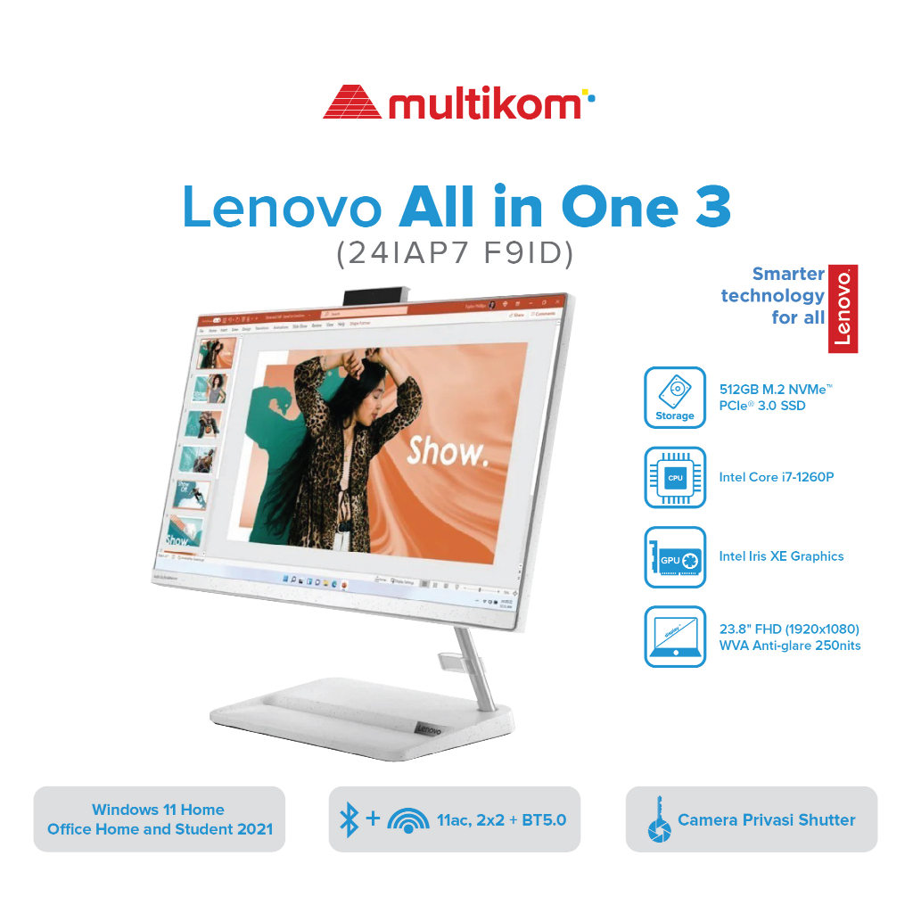 PC AIO LENOVO 3 24IAP7 F9ID i7 1260P 8GB 512SSD IRIS XE FHD W11 OHS