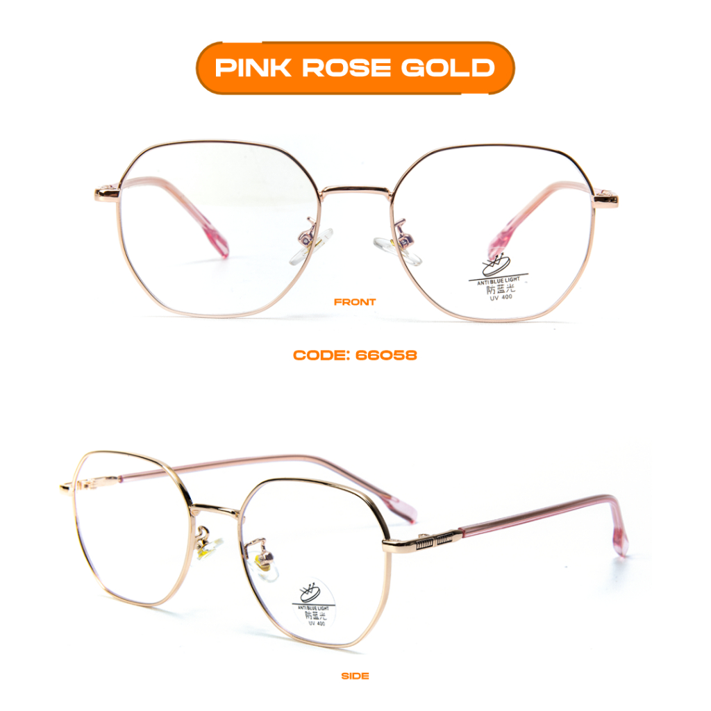 Robins kacamata Anti Radiasi Komputer Frame Kacamata Geometric Bisa Minus Photocromic Bluecromic Fashion Terbaru Pria Wanita 66058-Pink Rose Gold