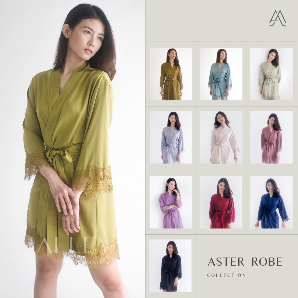 Mini Aster Robe | Kimono Satin - FREE BORDIR | Kimono Bride - Bridesmaid | Baju Tidur Wanita | Kimon