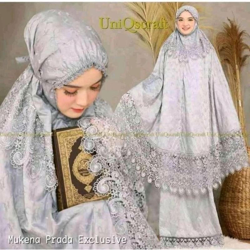 MUKENA RENDA PRADA SUTRA PUTIH PARIS FULL BORDIR PREMIUM ORIGINAL