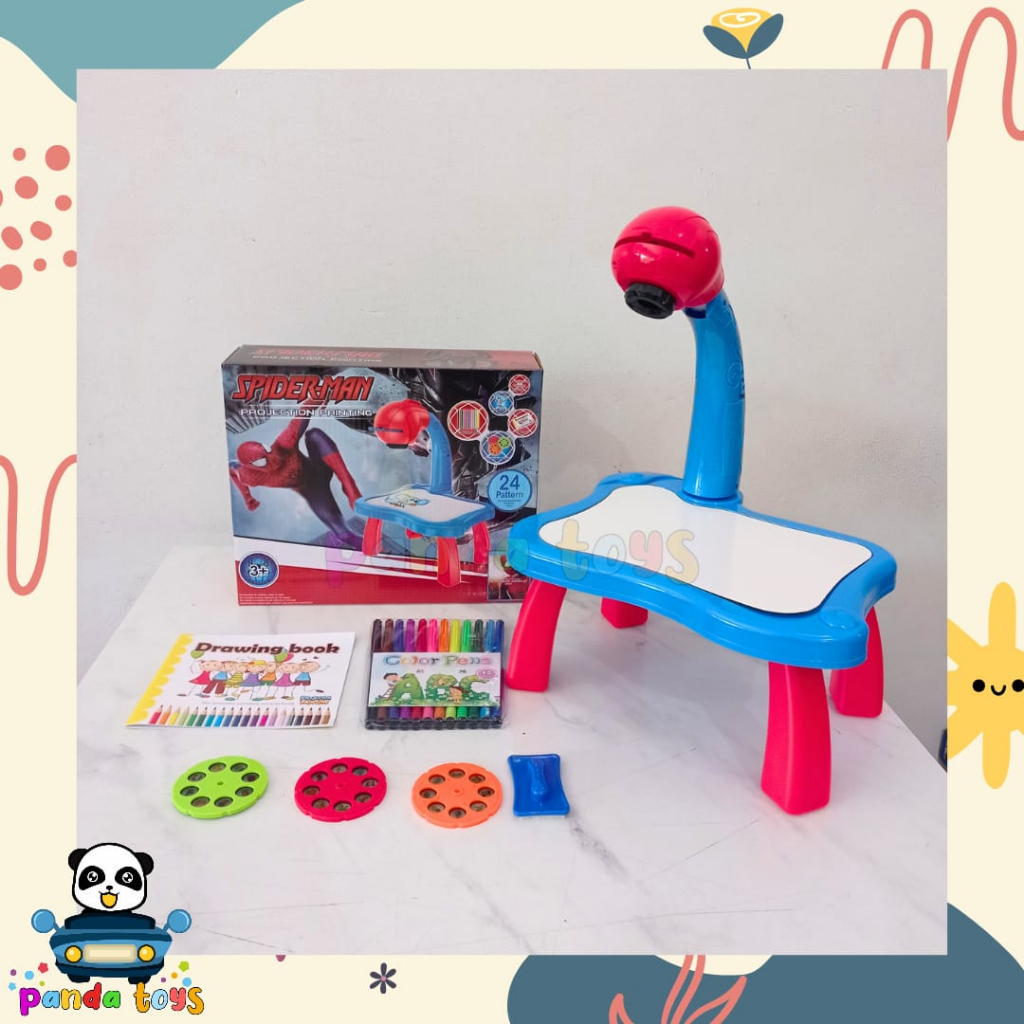 Mainan Edukasi Anak Meja Gambar Projection Painting Spiderman YM125-1